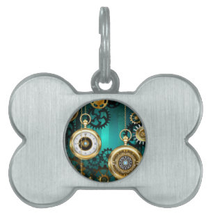 Steampunk Jewelry Watch on a Grönt Background ID-bricka Husdjur