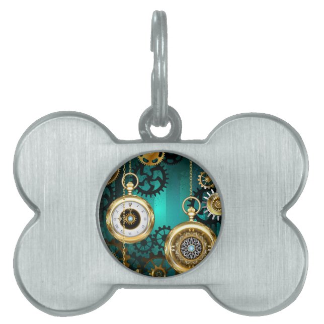 Steampunk Jewelry Watch on a Grönt Background ID-bricka Husdjur (Framsidan)