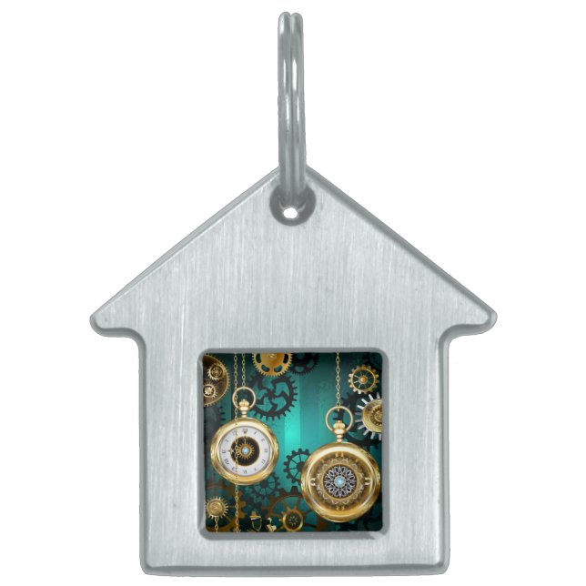Steampunk Jewelry Watch on a Grönt Background ID-bricka Husdjur (Framsidan)