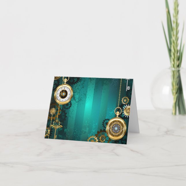 Steampunk Jewelry Watch on a Grönt Background Inbjudan (Framsida)