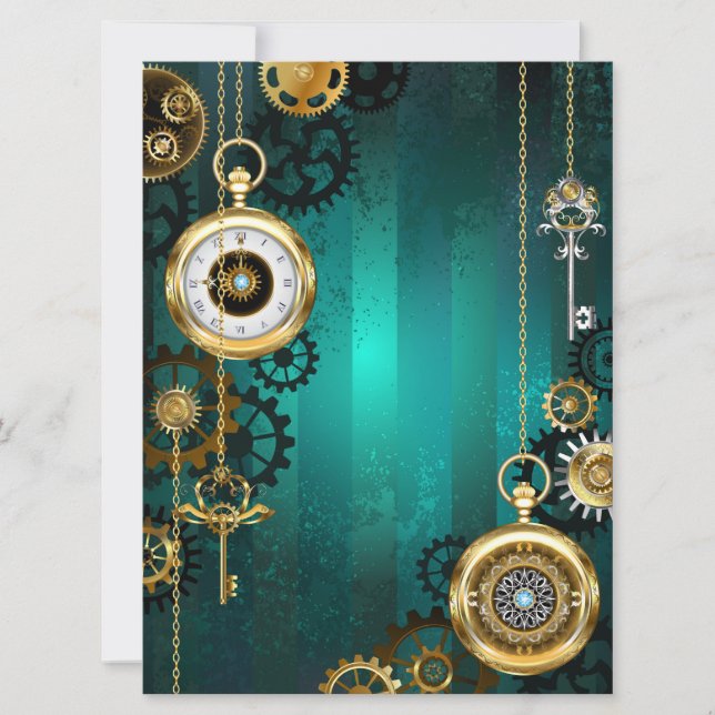 Steampunk Jewelry Watch on a Grönt Background Inbjudningar (Framsida)