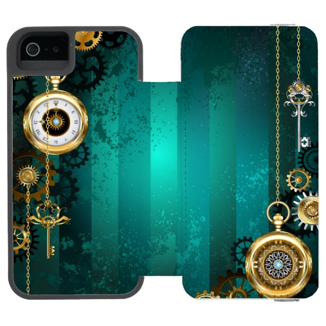 Steampunk Jewelry Watch on a Grönt Background Incipio iPhone Wallet Skal (Folio Öppen)