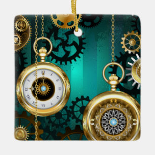 Steampunk Jewelry Watch on a Grönt Background Julgransprydnad Keramik
