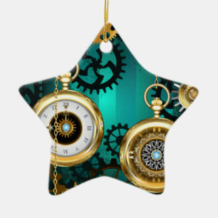 Steampunk Jewelry Watch on a Grönt Background Julgransprydnad Keramik