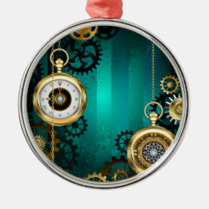 Steampunk Jewelry Watch on a Grönt Background Julgransprydnad Metall
