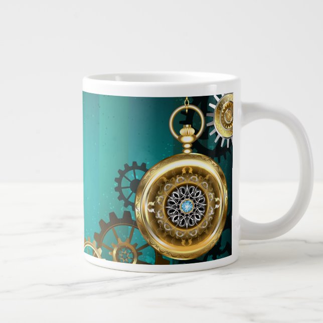 Steampunk Jewelry Watch on a Grönt Background Jumbo Mugg (Höger)