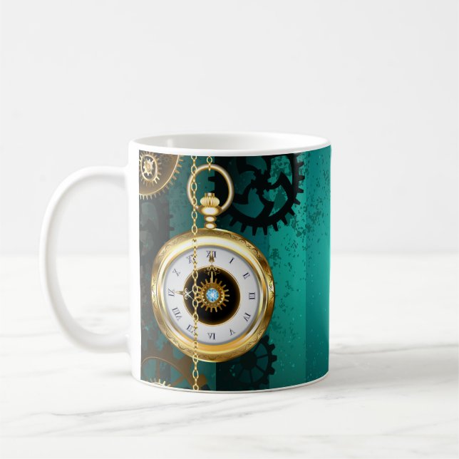 Steampunk Jewelry Watch on a Grönt Background Kaffemugg (Vänster)