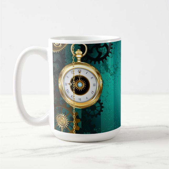 Steampunk Jewelry Watch on a Grönt Background Kaffemugg (Vänster)
