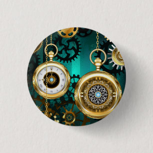 Steampunk Jewelry Watch on a Grönt Background Knapp