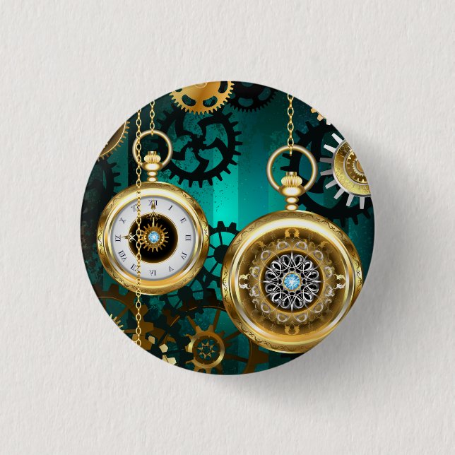 Steampunk Jewelry Watch on a Grönt Background Knapp (Framsida)