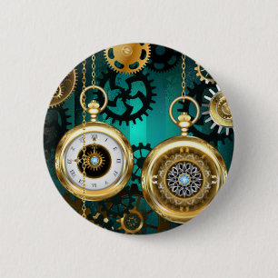 Steampunk Jewelry Watch on a Grönt Background Knapp