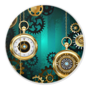 Steampunk Jewelry Watch on a Grönt Background Knopp