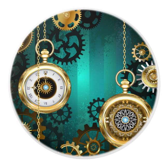 Steampunk Jewelry Watch on a Grönt Background Knopp (Framsidan)