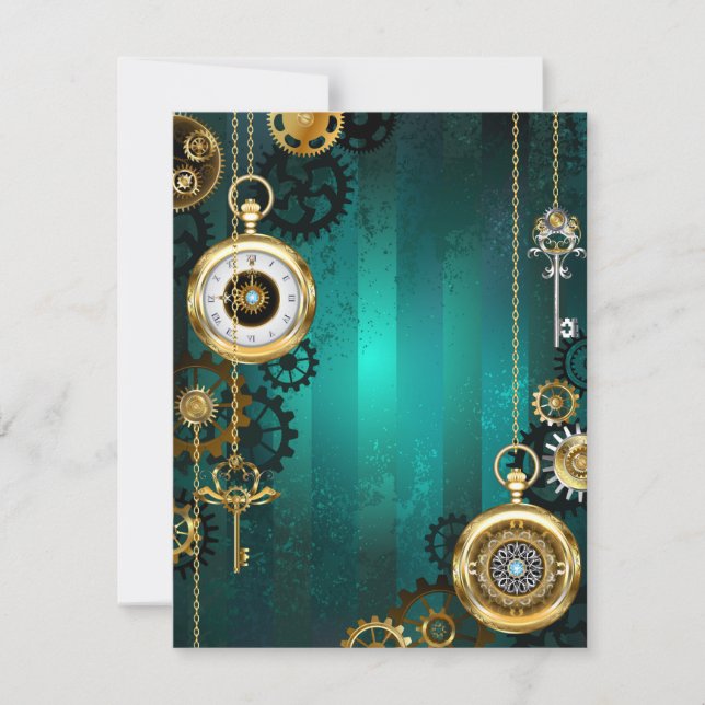 Steampunk Jewelry Watch on a Grönt Background Kort (Framsida)