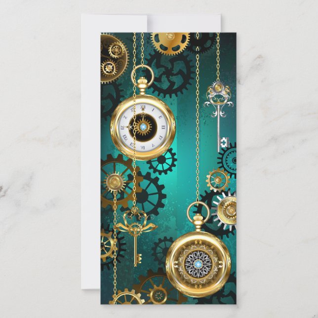Steampunk Jewelry Watch on a Grönt Background Kort (Framsida)