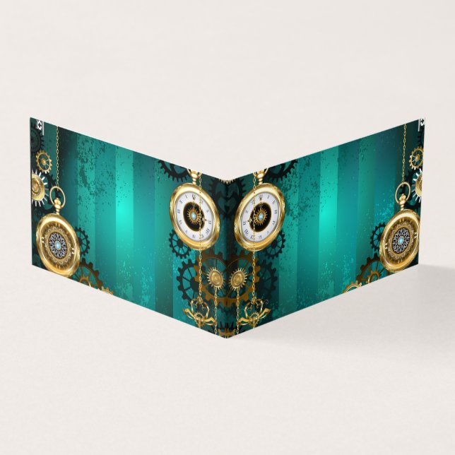 Steampunk Jewelry Watch on a Grönt Background Kort (Utsida)