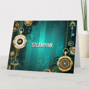 Steampunk Jewelry Watch on a Grönt Background Kort