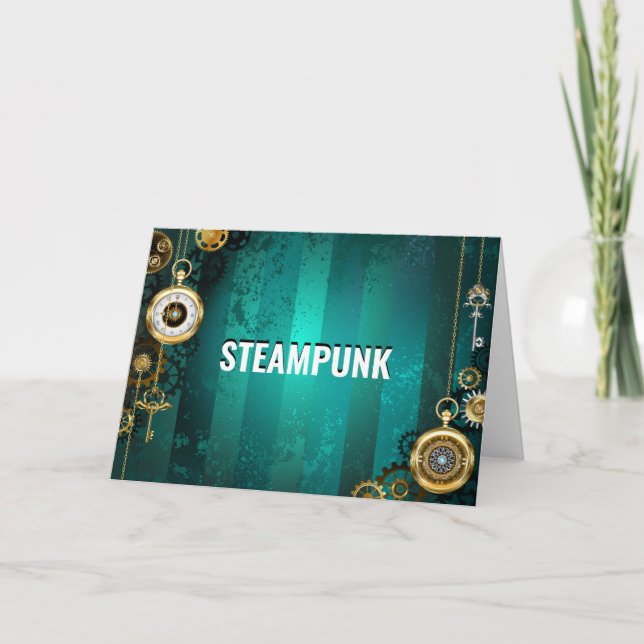 Steampunk Jewelry Watch on a Grönt Background Kort (Framsida)