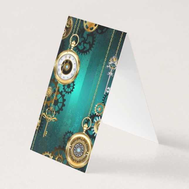Steampunk Jewelry Watch on a Grönt Background Kort (Baksida)