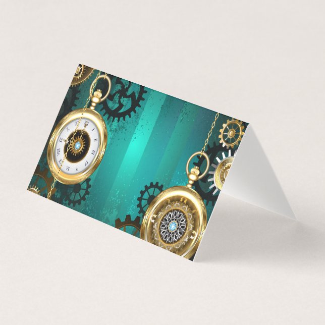 Steampunk Jewelry Watch on a Grönt Background Kort (Framsida)