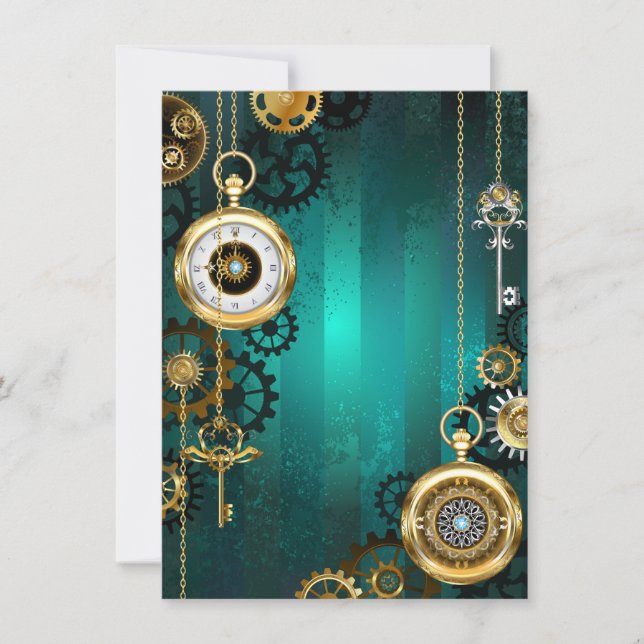 Steampunk Jewelry Watch on a Grönt Background Kort (Framsida)