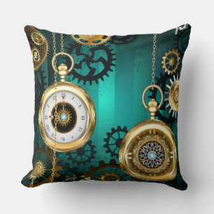 Steampunk Jewelry Watch on a Grönt Background Kudde