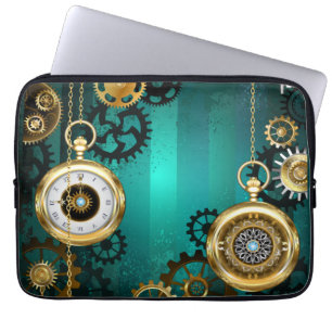 Steampunk Jewelry Watch on a Grönt Background Laptop Fodral