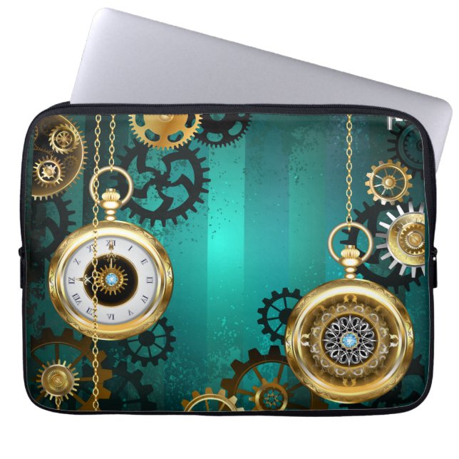 Steampunk Jewelry Watch on a Grönt Background Laptop Fodral (Framsidan)