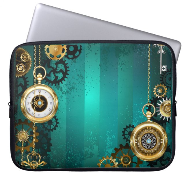 Steampunk Jewelry Watch on a Grönt Background Laptop Fodral (Framsidan)