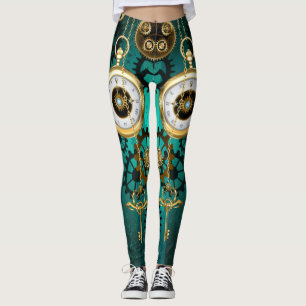 Steampunk Jewelry Watch on a Grönt Background Leggings