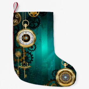 Steampunk Jewelry Watch on a Grönt Background Liten Julstrumpa