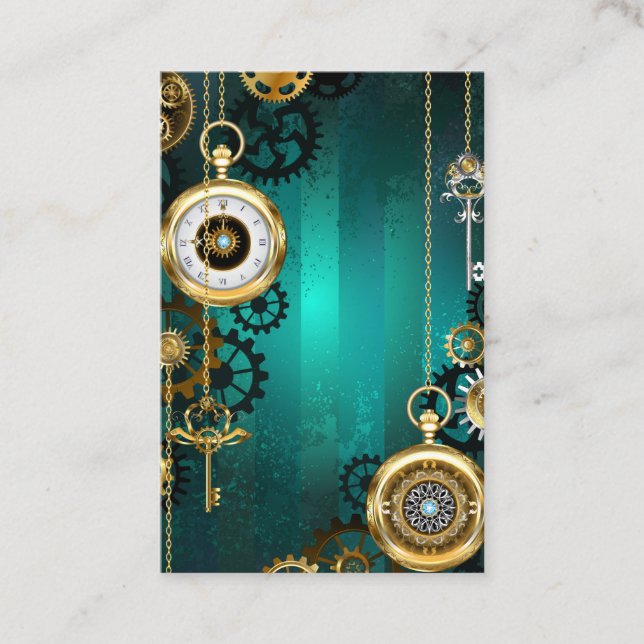Steampunk Jewelry Watch on a Grönt Background Lojalitetskort (Framsida)