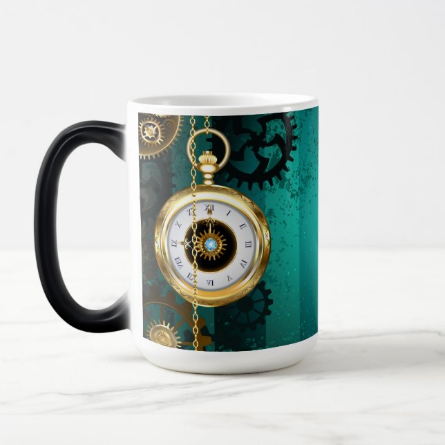 Steampunk Jewelry Watch on a Grönt Background Magisk Mugg (Vänster)