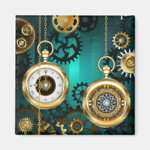 Steampunk Jewelry Watch on a Grönt Background Magnet
