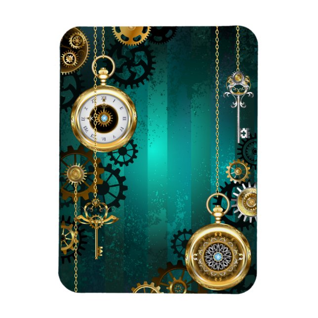 Steampunk Jewelry Watch on a Grönt Background Magnet (Vertikal)
