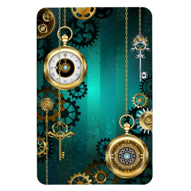 Steampunk Jewelry Watch on a Grönt Background Magnet (Vertikal)