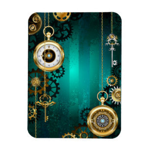 Steampunk Jewelry Watch on a Grönt Background Magnet