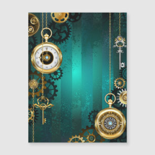 Steampunk Jewelry Watch on a Grönt Background Magnetisk Inbjudningskort