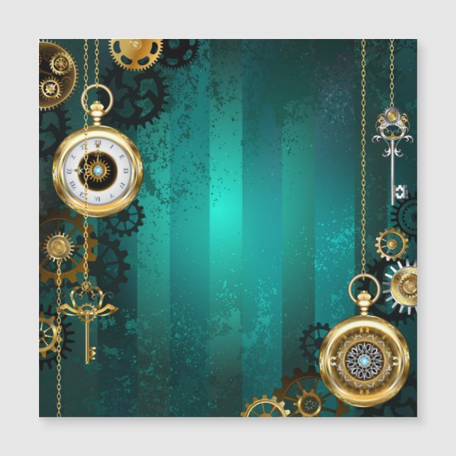 Steampunk Jewelry Watch on a Grönt Background Magnetisk Inbjudningskort (Framsida)