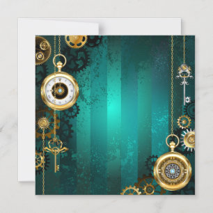 Steampunk Jewelry Watch on a Grönt Background Magnetisk Inbjudningskort