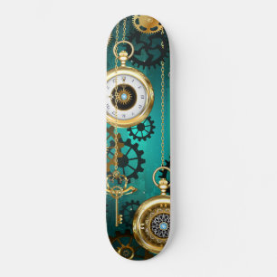 Steampunk Jewelry Watch on a Grönt Background Mini Skateboard Bräda 18,5 Cm
