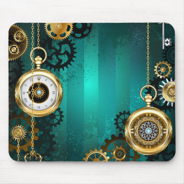 Steampunk Jewelry Watch on a Grönt Background Musmatta (Framsidan)