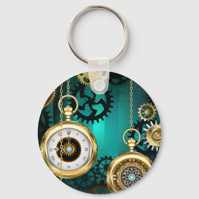 Steampunk Jewelry Watch on a Grönt Background Nyckelring (Framsida)