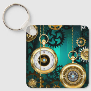 Steampunk Jewelry Watch on a Grönt Background Nyckelring