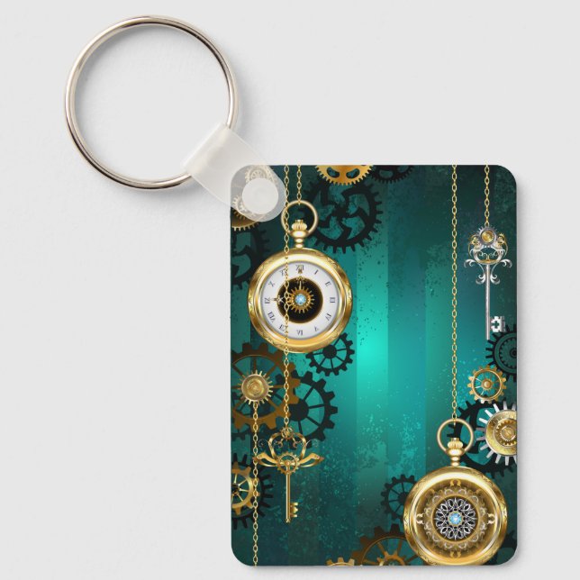 Steampunk Jewelry Watch on a Grönt Background Nyckelring (Framsida)
