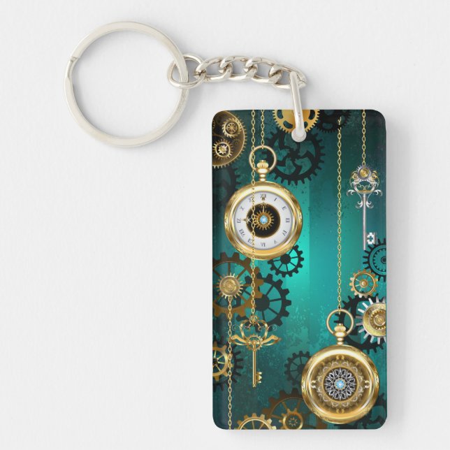 Steampunk Jewelry Watch on a Grönt Background Nyckelring (Framsidan)