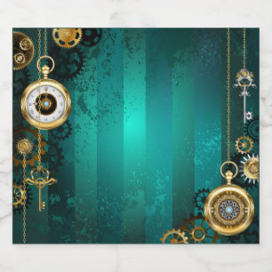 Steampunk Jewelry Watch on a Grönt Background Ölflaska Etikett