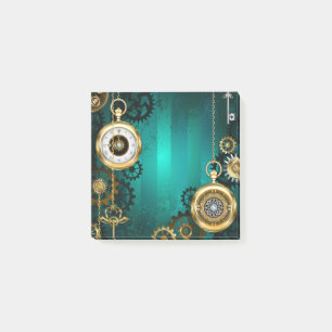 Steampunk Jewelry Watch on a Grönt Background Post-it Block