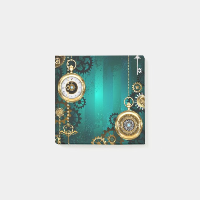 Steampunk Jewelry Watch on a Grönt Background Post-it Block (Framsida)