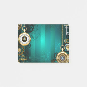 Steampunk Jewelry Watch on a Grönt Background Post-it Block